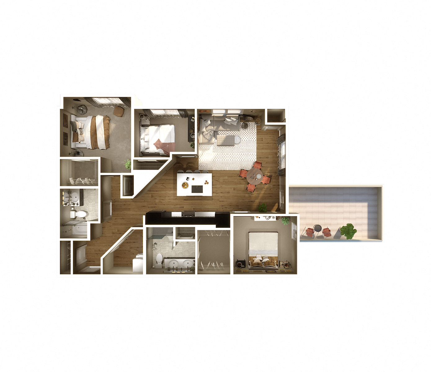 Floor plan for 3 beds, 2 baths, 1359 sqft